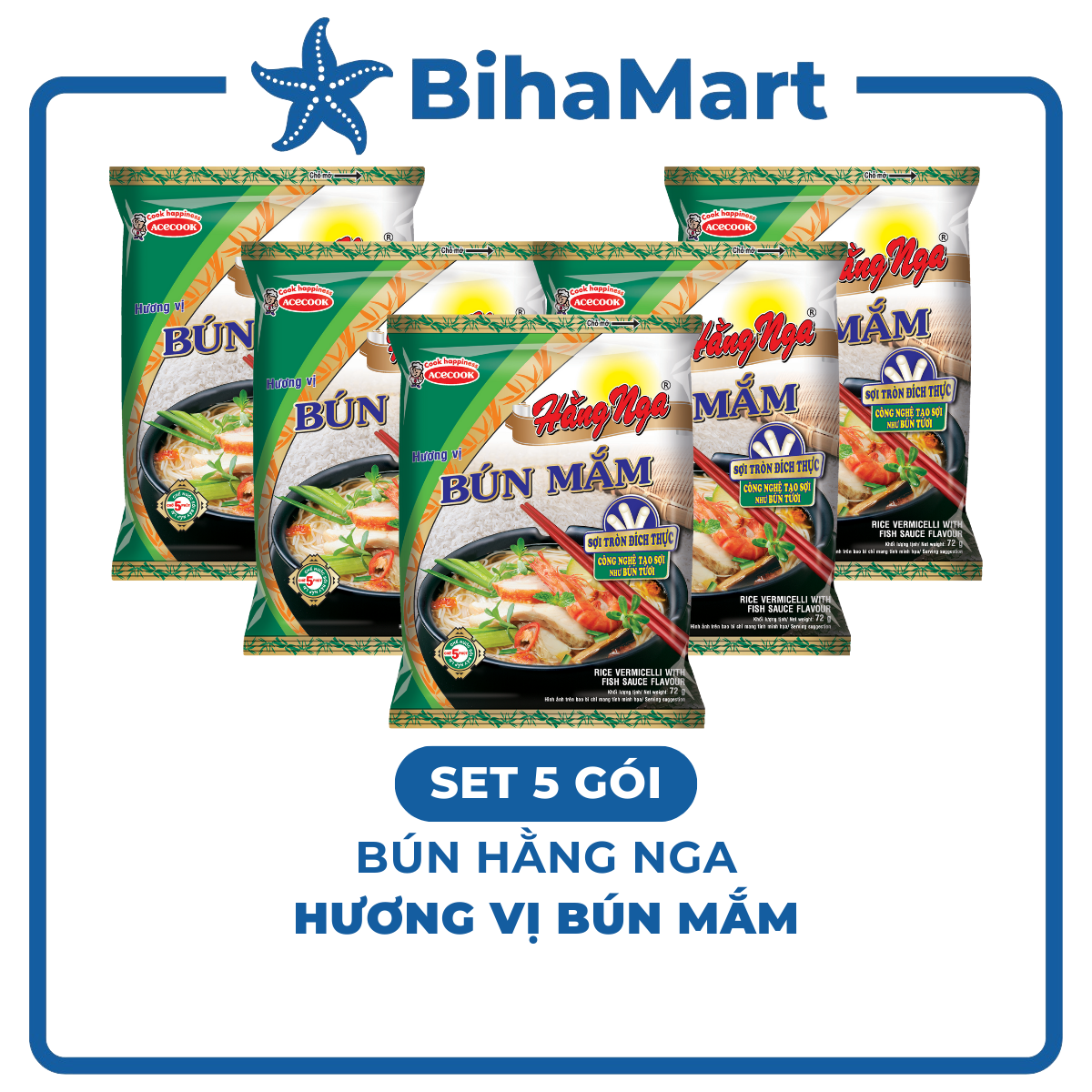[SET 5 GÓI] - ACECOOK - Bún mắm Hằng Nga, Hằng Nga Bún mắm, Bún Hằng Nga hương vị Bún mắm, Bún mắm Acecook (72g/gói)