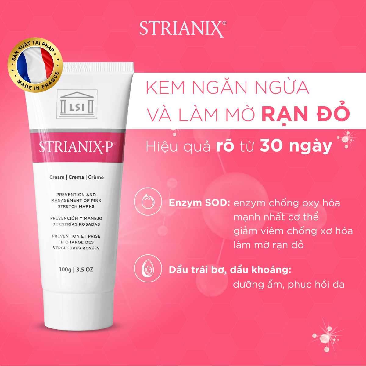 Set 2 tuýp 100g kem rạn STRIANIX-P phòng và làm mờ RẠN ĐỎ