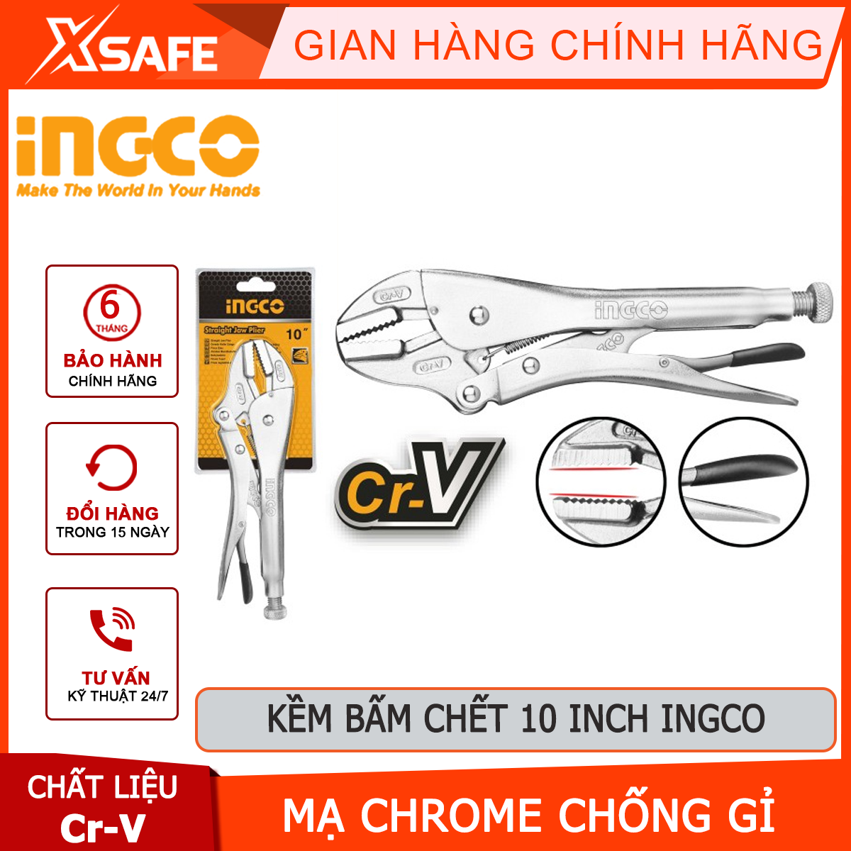 Press pliers jaw ingco HSJP0210 | dead alkaline size 10inch used steel material high carbon, chrome plated anti-rust, pliers are used to cut, clip/holder of [genuine] [xsafe]