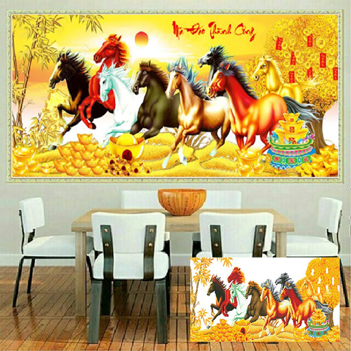 [HCM]Tranh thêu chữ thập mã đáo thành công ( ngựa kim tiền) LV3345 + X8324- kích thước 94 * 43