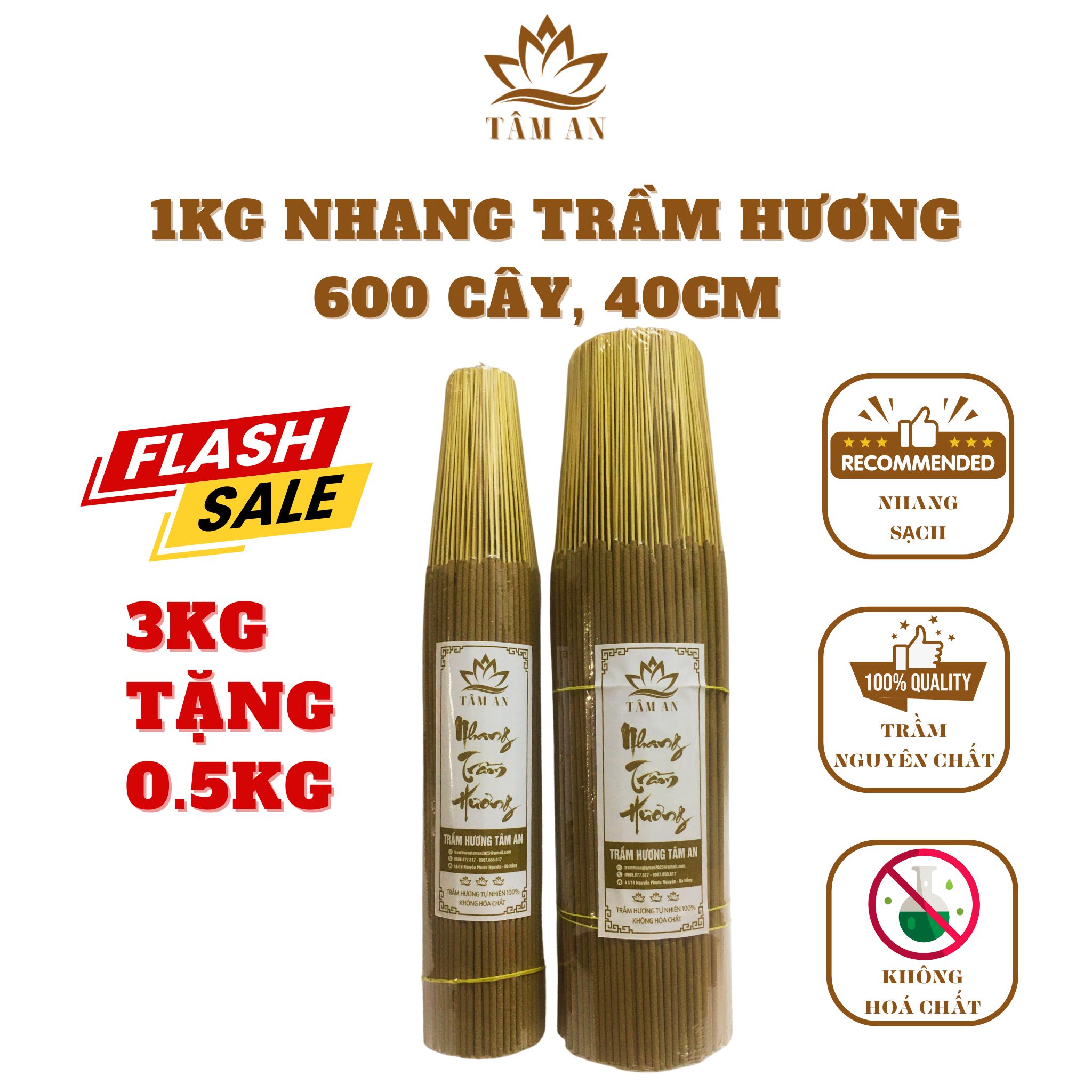 Hương trầm tự nhiên, 600 cây 1kg, dài 38cm, thơm nhẹ, nhang trầm hương chính hãng tâm an