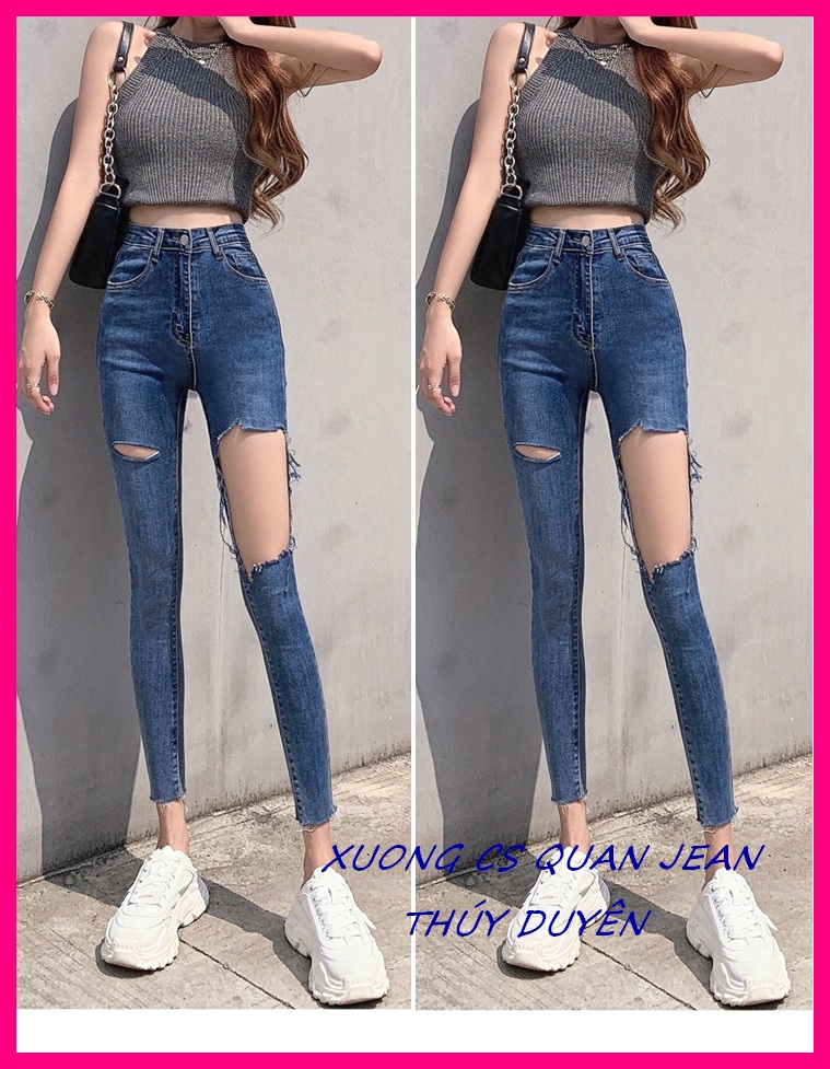 Quần jean nữ coton ôm body RÁCH TO NHỎ co giãn tốt chill 2 màu siêu hot quần bò nữ RÁCH MẪU MỚI giá siêu rẻ  A510.181