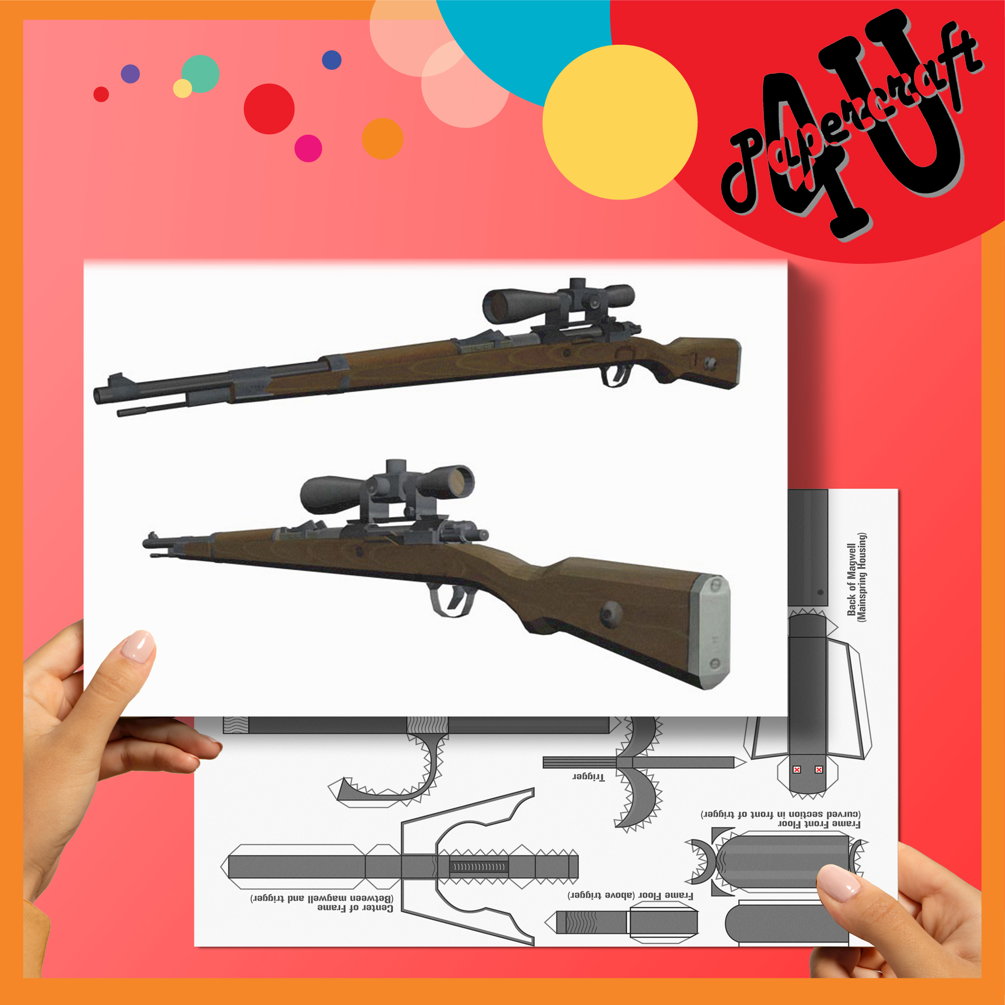 Mô hình giấy 3d , đồ chơi mô hình giấy lắp ráp pubg - k98 tỉ lệ 1:1