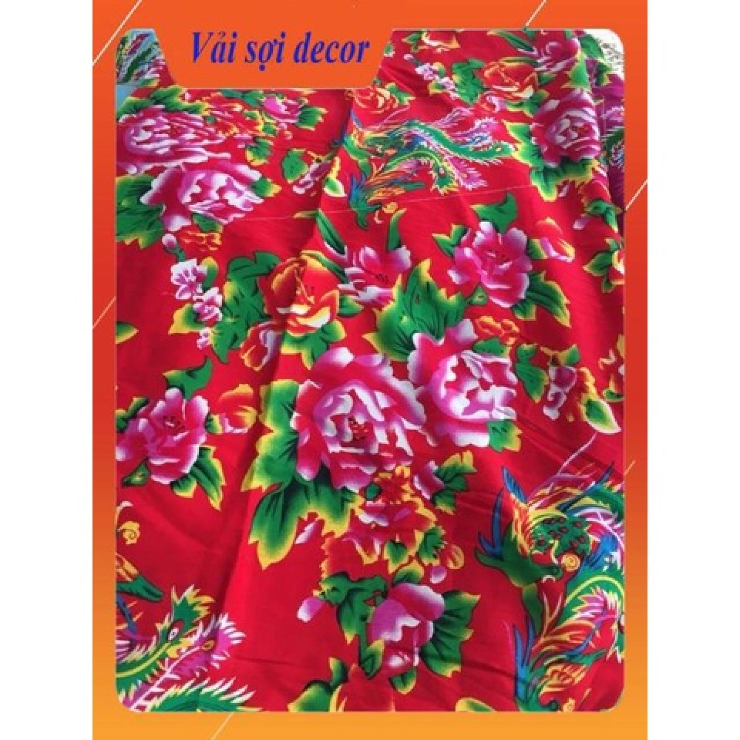 Vải chăn con công màu đỏ khổ vải 1,6m