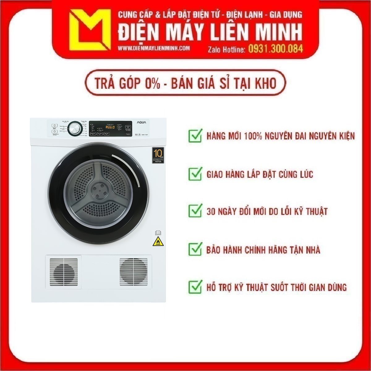 [Trả góp 0%] Máy sấy Aqua 7 KG AQH-V700FW