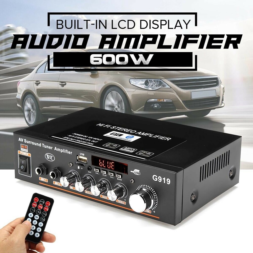 Ban Đầu 600W 220V/12V Protable Bộ Khuếch Đại Mini Âm Thanh HiFi Stereo Bộ Khuếch Đại Công Suất Đầu Thu Bluetooth 2 CH AMP