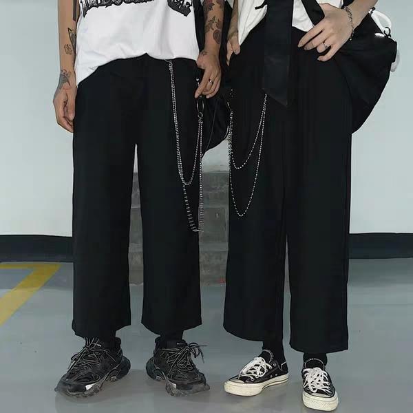 Quần lưng thun ống rộng dây xích Unisex