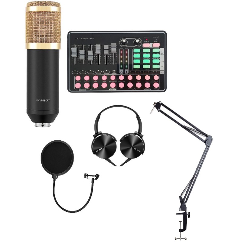 TRỌN BỘ COMBO mic hát karaoke livestream online micro BM-900 CARD H9 BLUETOOTH THẾ HỆ MỚI 21 HIỆU ỨNG