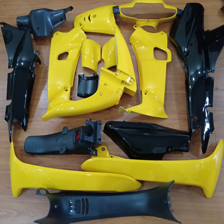 [TẶNG TEM]  Bộ dàn áo xe wave nhỏ - vỏ nhựa xe Wave THÁI - Wave đèn pha 1 mắt, Wave ZX, Wave alpha - Wave 110 đời xe 1997 đến 2006, Nhựa nguyên sinh ABS màu Vàng Đen - CÓ khuyễn mãi BỘ TEM xịn.