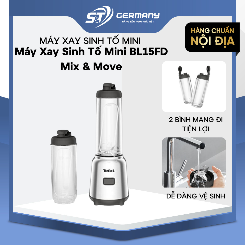 Máy xay sinh tố mini tefal bl15fd mix & move kèm 2 bình nội địa đức, máy xay sinh tố hàng new cao cấp, cối xay sinh tố đa năng tiện lợi gstelectronic 400068