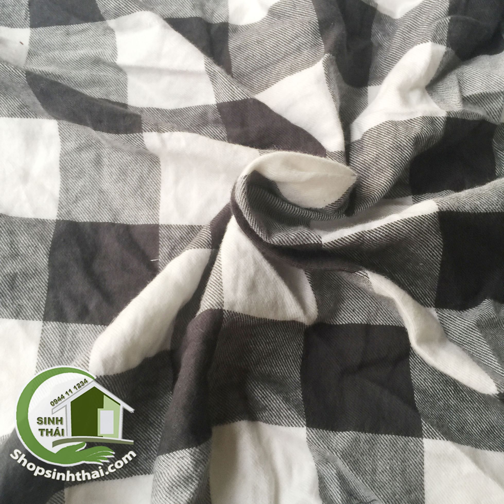 [HCM]Vải cotton nỉ sọc caro trắng đen [ 1 mét x khổ 155cm ]