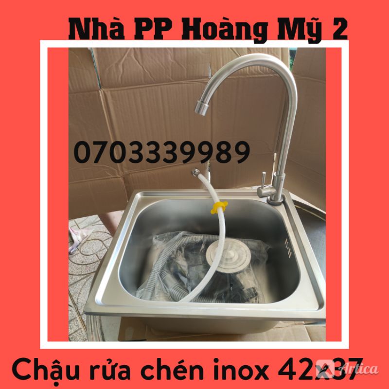 Chậu rửa chén bát 1 hộc inox 42x37 dày 1ly