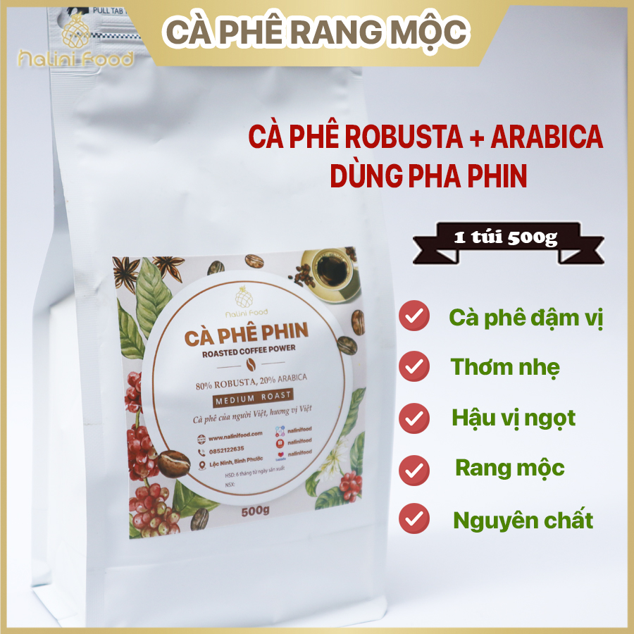 500GR cà phê rang mộc dạng bột pha phin nguyên chất 80% Robusta 20% Arabica thơm ngon, đậm vị