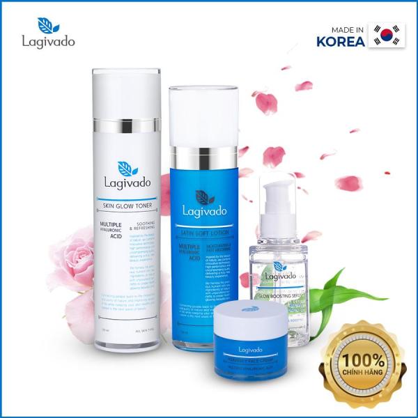 Bộ dưỡng cấp ẩm Hàn Quốc Lagivado giúp da mềm mịn trắng sáng, se khít lỗ chân lông phù hợp với mọi loại da - Bộ gồm 4 sản phẩm Tonner + Serum + Lotion + Cream