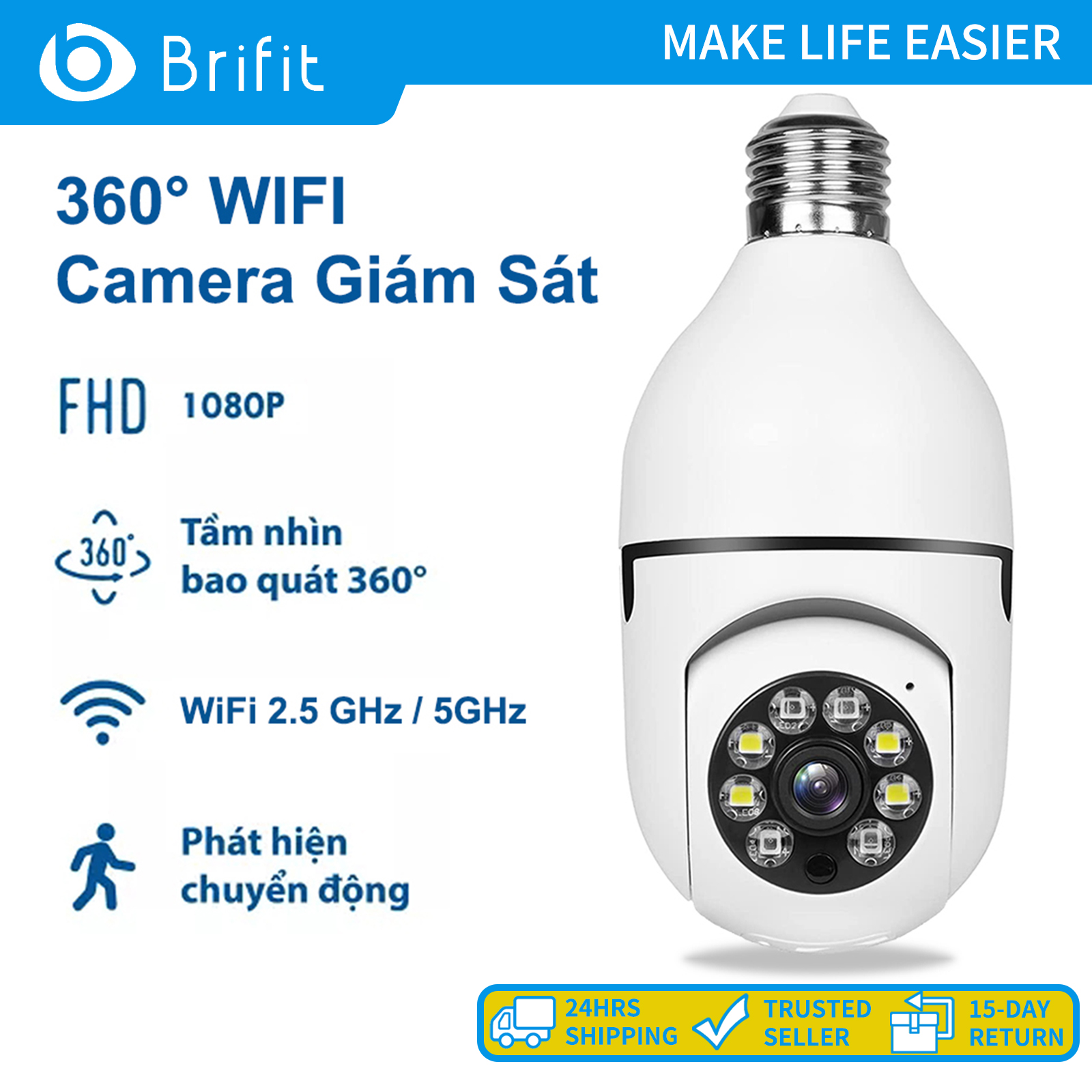 Brifit camera wifi không dây Camera giám sát Camera bóng đèn 360 1080P IP