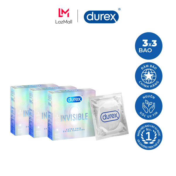 Combo 3 bao cao su Durex Invisible Extra Thin Extra Sensitive hộp 3 bao - 3 hộp 9 bao cao cấp