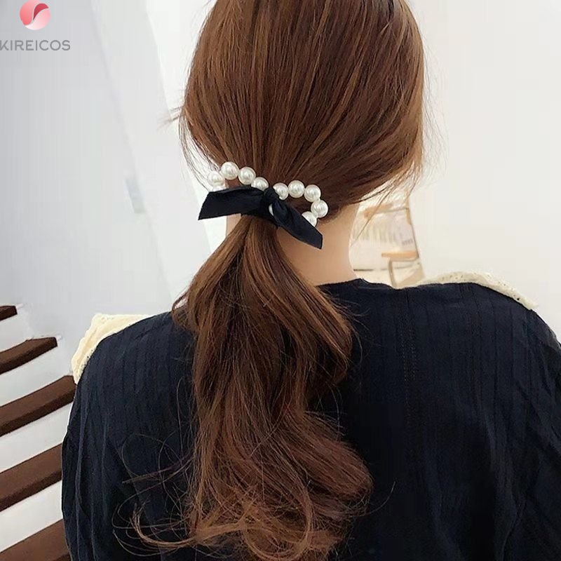 Cột Tóc Hạt Châu Thắt Nơ Kèm Ruy Băng Xinh Xắn