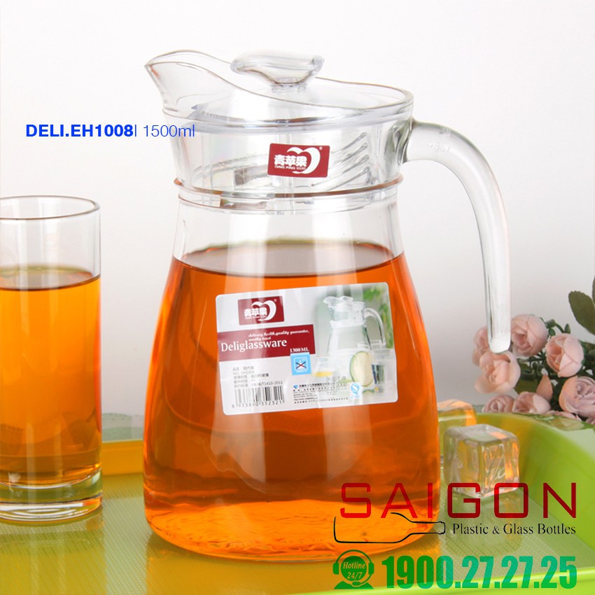 [HCM]Bình Nước Thủy Tinh 1500ml | Thủy Tinh Cao Cấp