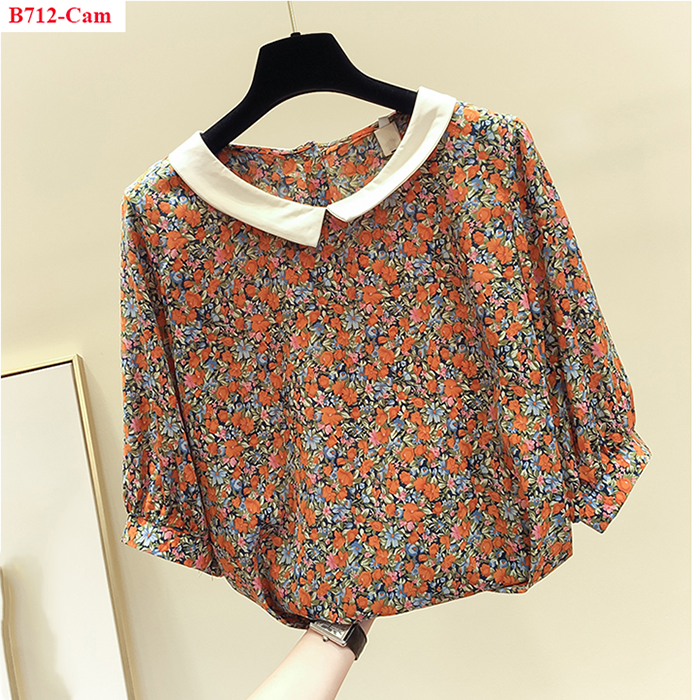 [HCM]B712- Áo sơ mi hoa cúc cổ trắng
