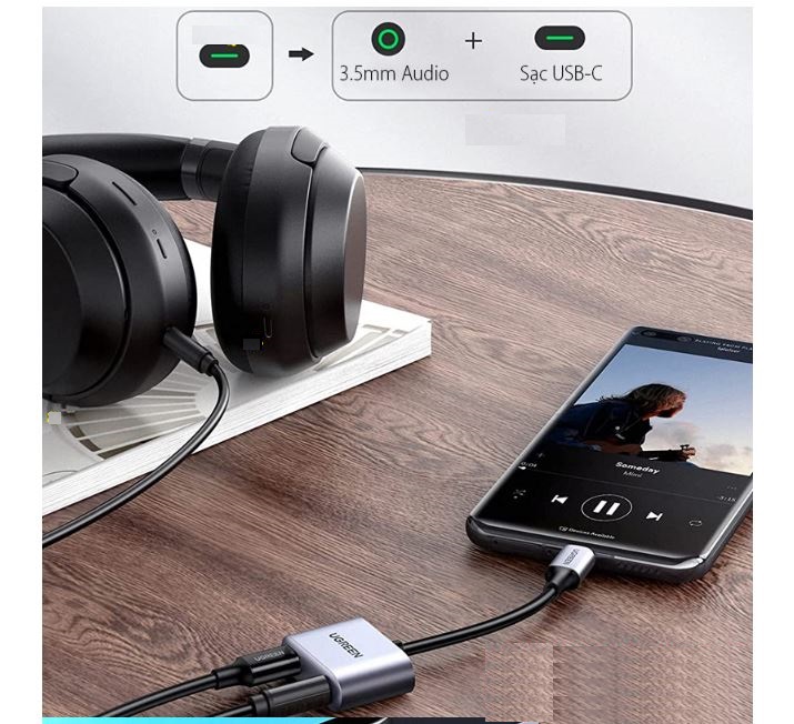 Cáp USB Type-C Sang Cổng Audio 3.5mm Ugreen 60164 (hỗ trợ nguồn PD Type C) Chính Hãng