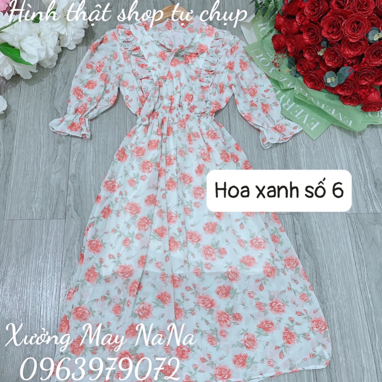 Đầm hoa nhí cột nơ tiểu thư  -video+hình thật