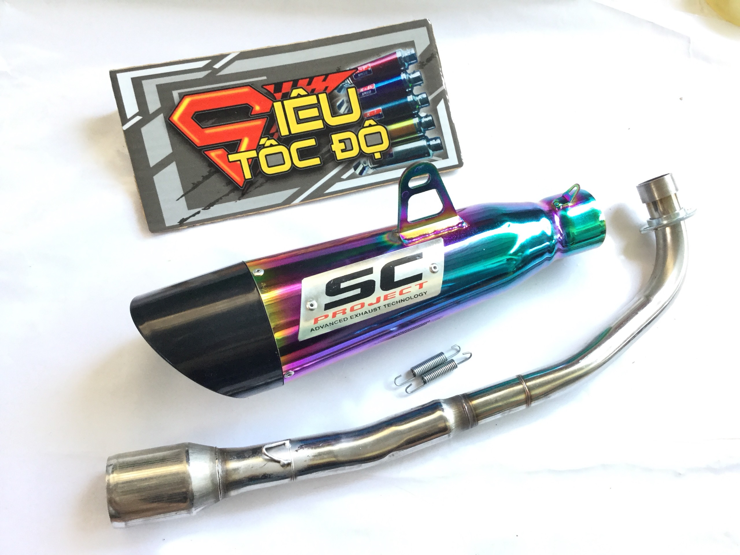 Pô sc xéo 7 màu bao gồm cả cổ pô độ cho xe wave 50 - 100, cup, dream, 67, exciter 50cc,...