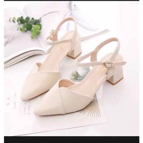 Sandal nữ mũi nhọn gót vuông 5cm ,sandal công sở da lì cực đẹp