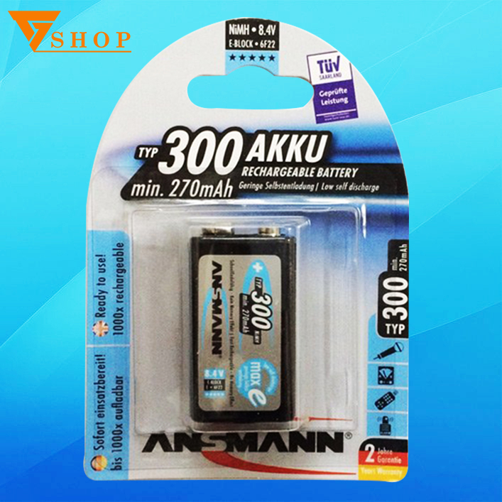 1 vỉ pin sạc 9V Ansmann 270mAh (1 vỉ 1 viên)