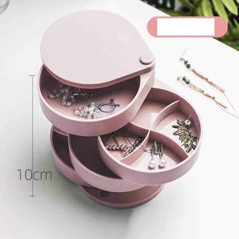 Hộp nhựa 4 tầng mini đựng đồ trang sức cho nữ, thiết kế nhỏ gọn để bàn, dễ dàng đóng mở chỉ bằng cách xoay nhẹ các ngăn, hàng mới 2020 GIÁ HẤP DẪN