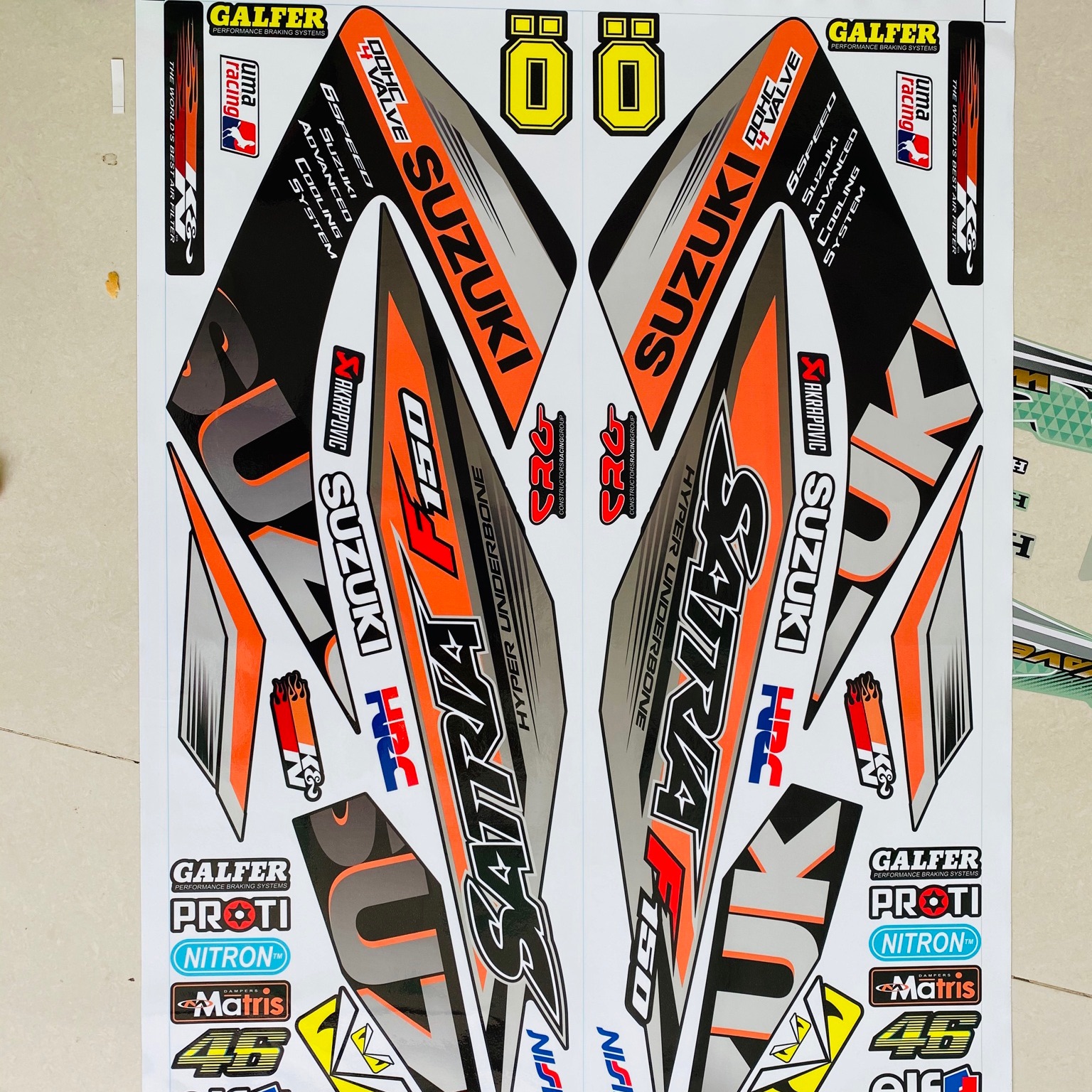 Tem rời Satria xăng cơ cam đen