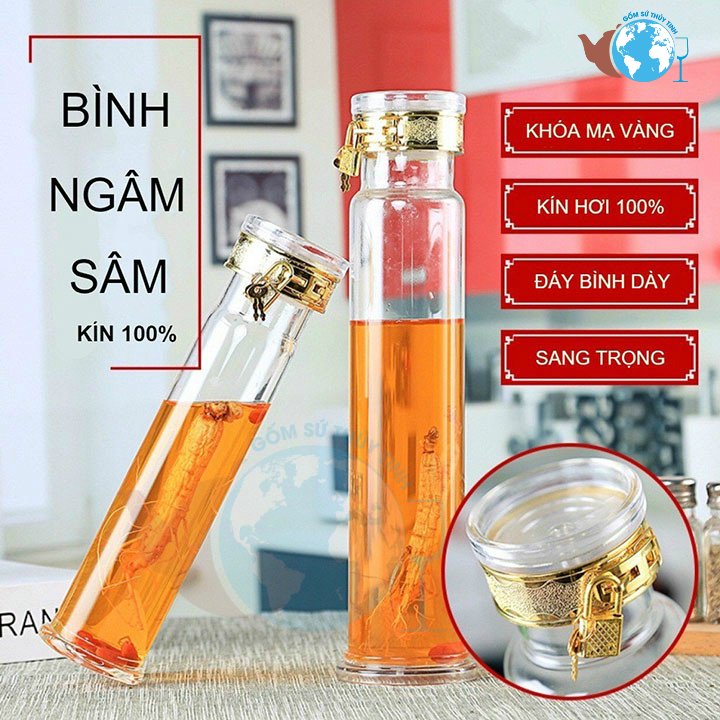 Bình ngâm rượu nhân sâm 1 lít có móc khóa - bình cao cấp, 1 bình sâm óng móc khóa