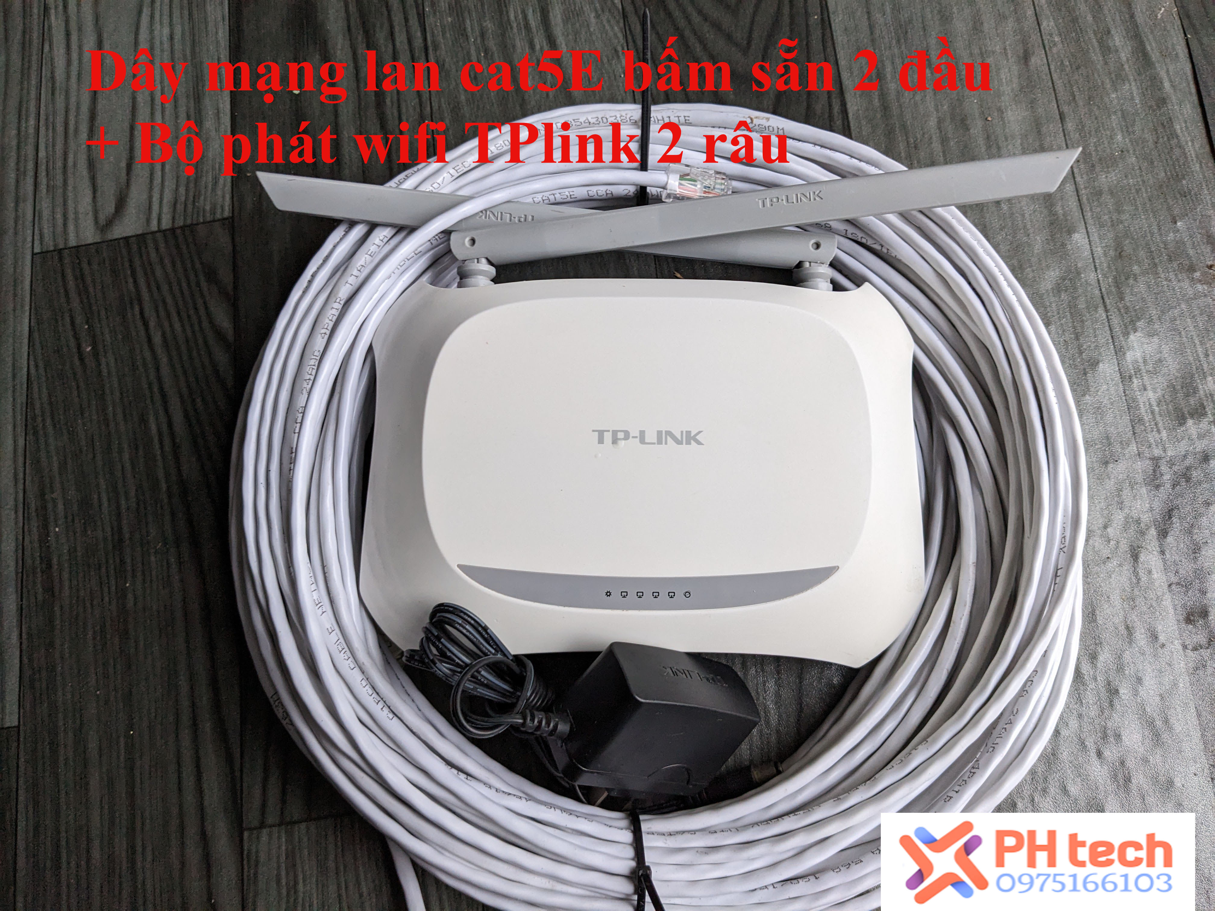 Combo bộ phát wifi tp-link 841N qua sử dụng và10m - 20m 30m dây mạng cat5e