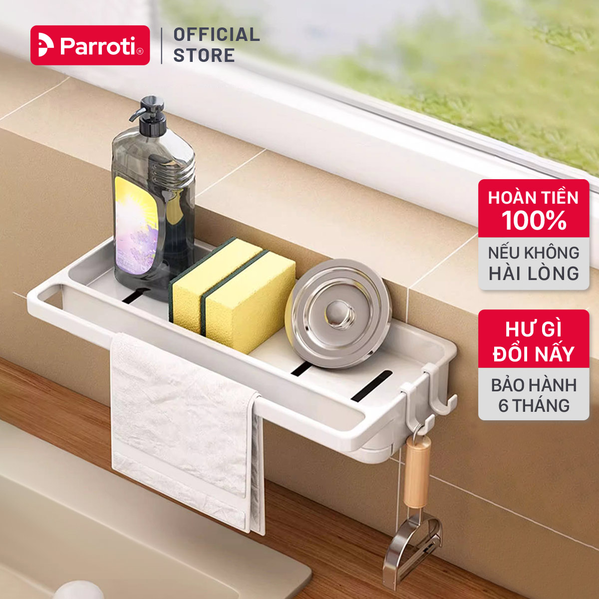 Giỏ đựng đồ rửa chén cao cấp, khay đựng miếng rửa bát, có khay chứa nước - Parroti Tidy - TD31