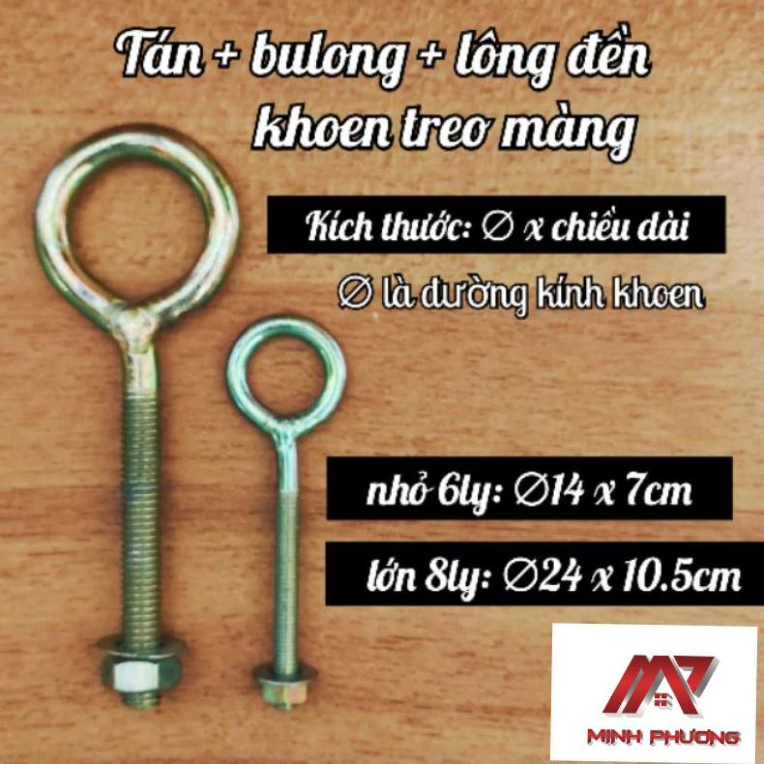 Bu lông khoen treo, móc có kèm tán và lông đền dùng móc ổ khoá cửa