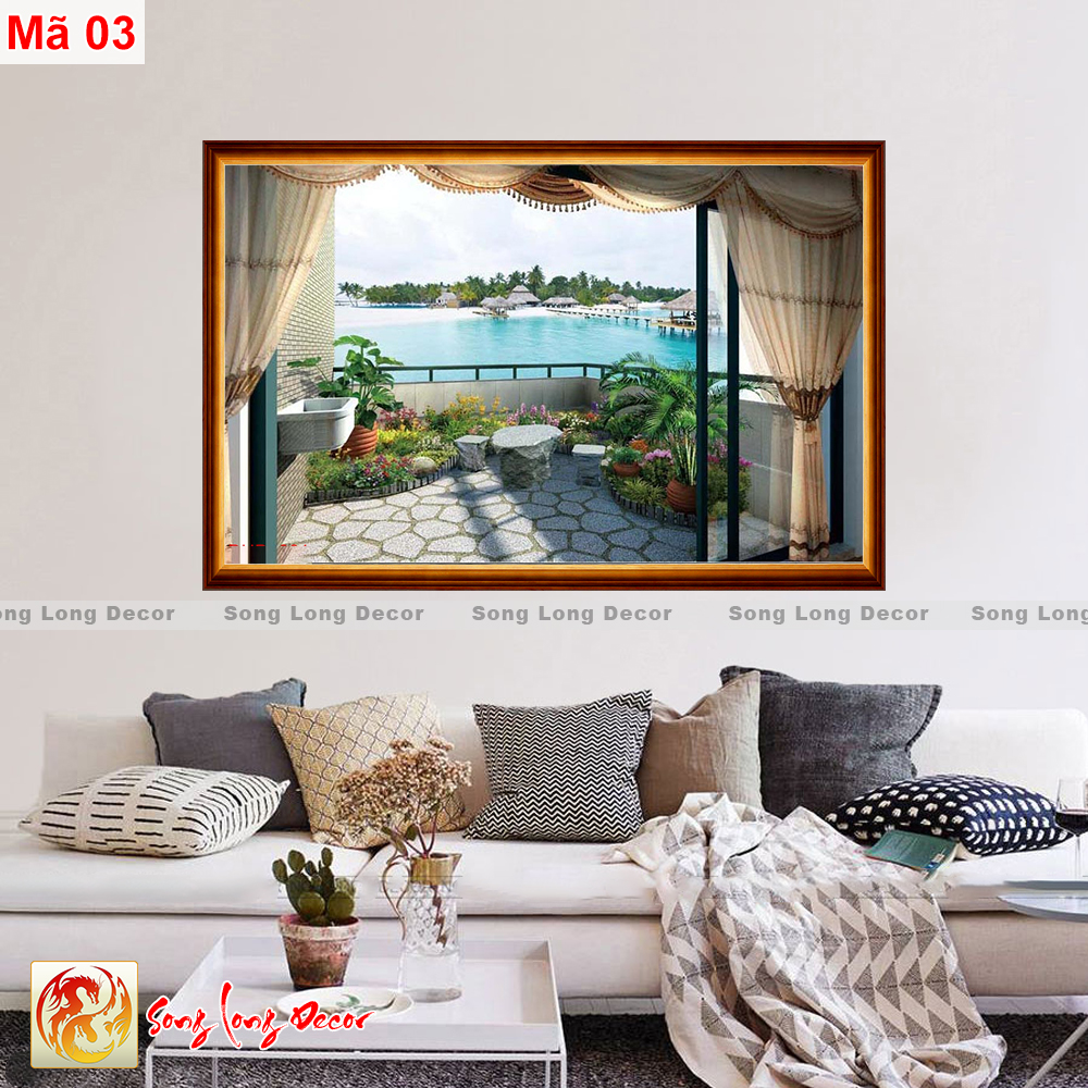 [THANH LÝ SẢ KHO] Tranh dán tường 3d - Tranh Cửa Sổ - Tranh 3D Cửa Sổ - Giấy dán tường 3d - Song Long Decor - CS5