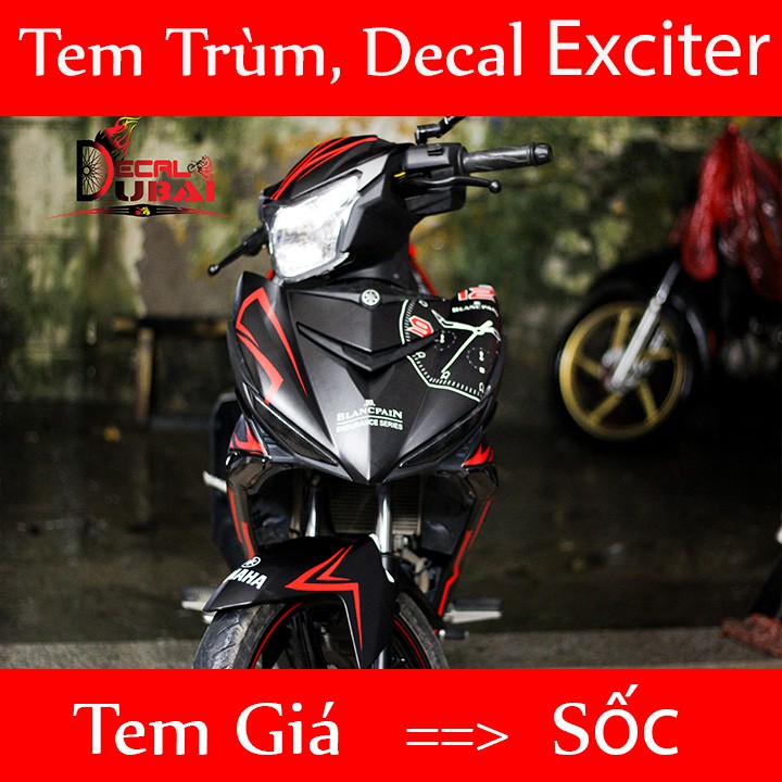 tem trùm xe exciter 150 đen đỏ độ đẹp - Tem dán xe máy exciter 150 làm theo yêu cầu - tem xe exciter 150 đen đỏ đẹp rẻ chất