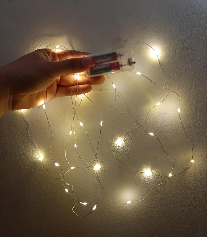 Đèn led dây trang trí không nháy màu vàng ấm loại 2 m với 20 bóng - không có sẵn pin