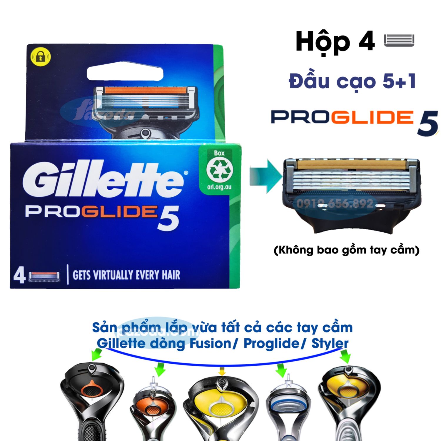 Combo dao cạo râu 5 lưỡi Gillette Proglide5 (1 tay cầm xoay chiều và 6 đầu cạo 5+1)