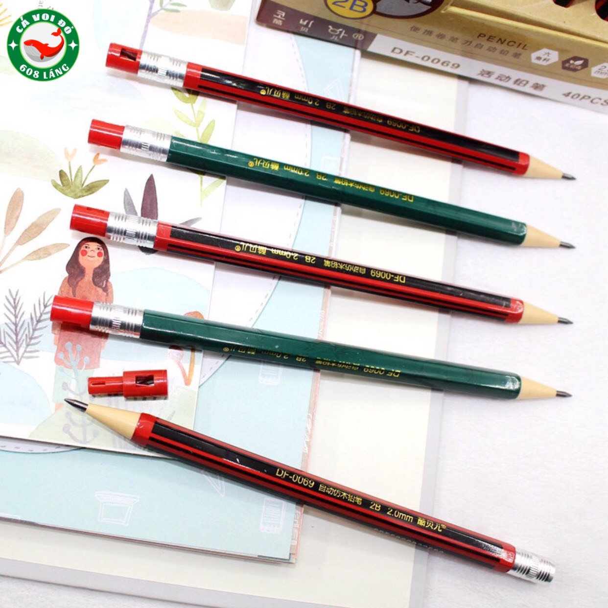 Bút chì kim bấm ngòi to kèm gọt chì ngòi 2.0mm