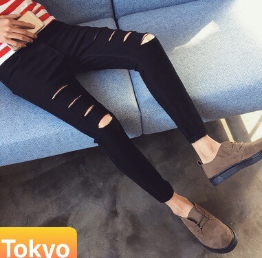QUẦN JEAN NAM CHẤT BÒ ĐEN RÁCH GỐI NHIỀU VẠCH SÀNH ĐIỆU NHẬT BẢN SHIMAKI TOKYO-49 CAO CẤP -TOKYO FASHION