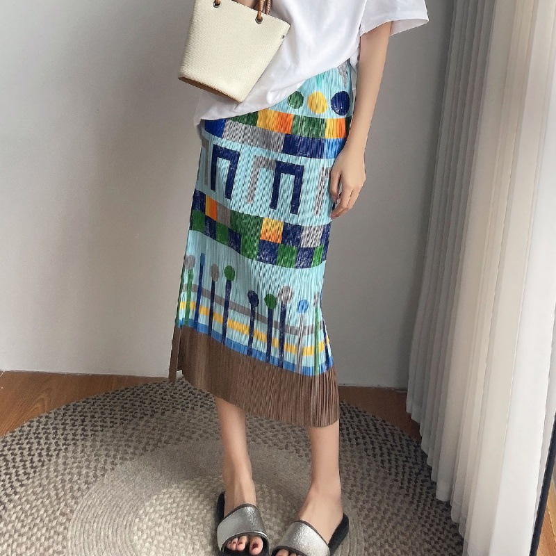 Issey Miyake Váy xếp ly nửa Chiều dài cổ tích in họa tiết cổ tích cạp cao xếp ly Ba nhà cùng kiểu dáng với hoa huệ trắng