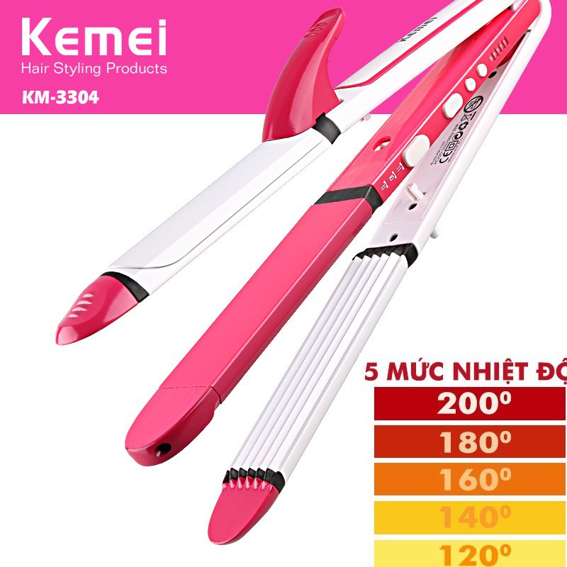 Máy làm tóc đa năng 3 in 1 uốn duỗi bấm điều chỉnh 5 mức nhiệt độ kemei km 3304