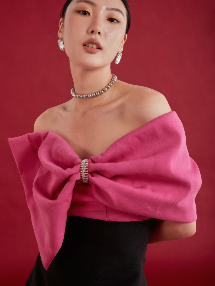 COCO SIN - Đầm Cúp Ngực Nơ Hồng Đính Đá