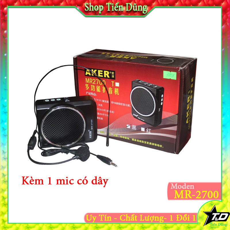 Máy trợ giảng Aker MR2700 màu đen dòng mic có dây - Loa trợ giảng Aker RM 2700 dành cho giáo viên sản phẩm nhỏ gọn có dây đeo âm thanh lớn rõ nét