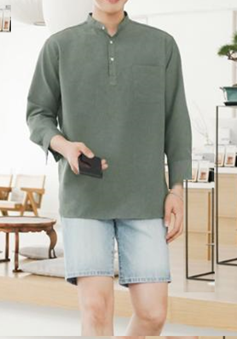 [HCM]Áo sơ mi nam cổ trụ chui dài tay