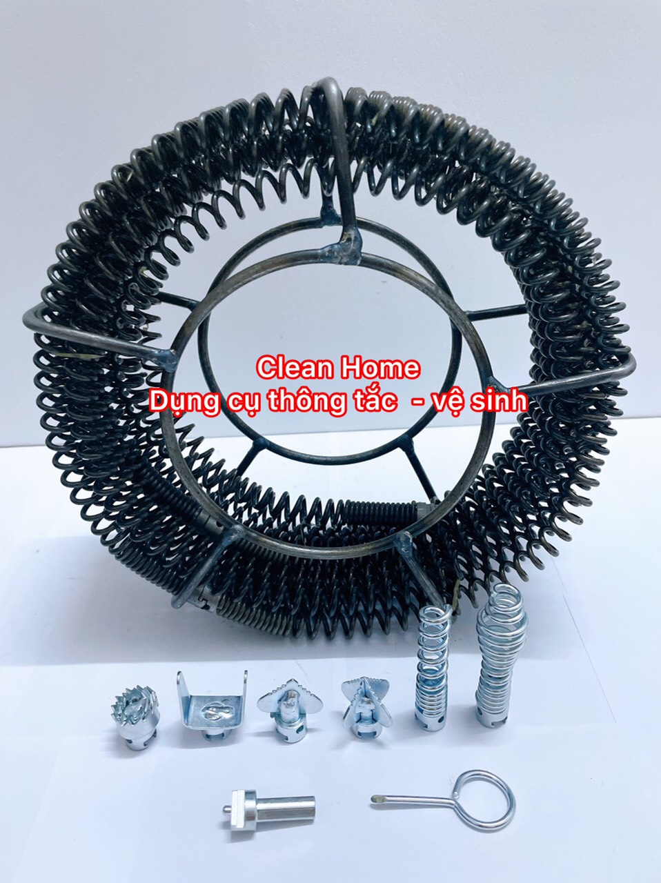 Dây lò xo thông tắc cống dùng máy khoan(dài 6m + 6đầu + 1 đầu kết nối)