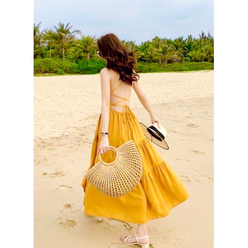 ĐẦM MAXI ĐI BIỂN ĐAN DÂY SAU LƯNG (có ảnh thật) MS51