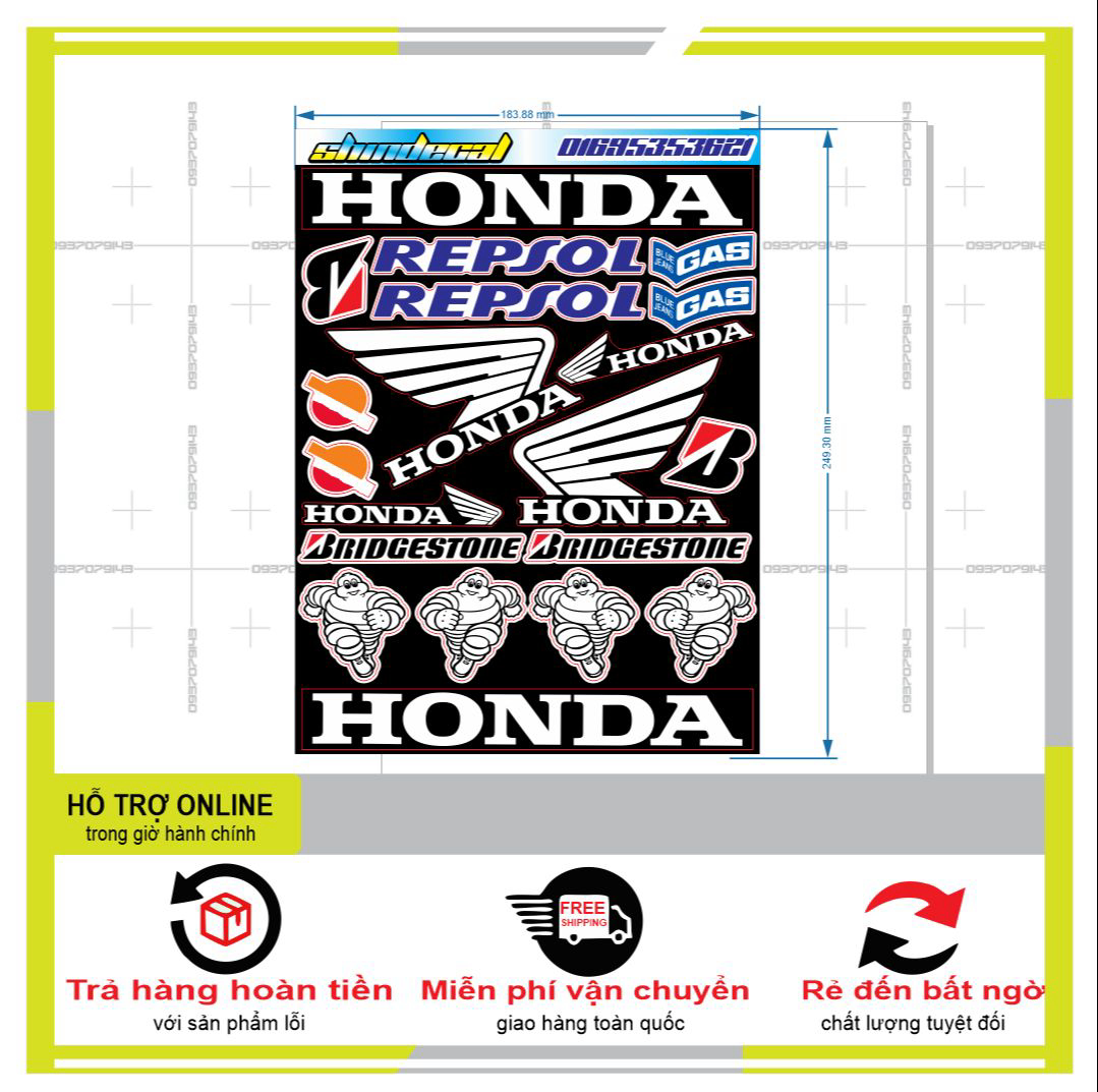 LOGO STICKER CÁNH CHIM HONDA 04  { PHỤNG DECAL }