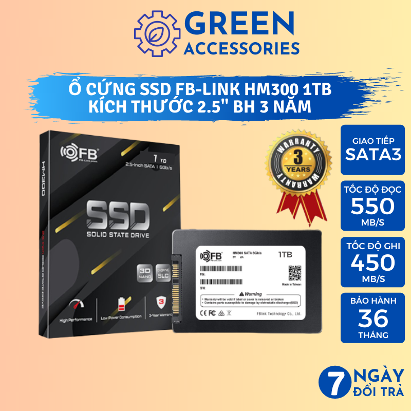 Ổ Cứng SSD 1TB FB-Link HM300 Chính hãng, Chuẩn kết nối SATA III, Kích thước 2.5inch, tương thích Laptop, PC BH 3 Năm