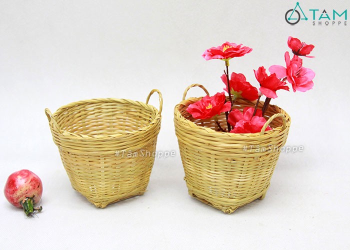 Giỏ tre mini cần xé hai quai cầm trang trí t-mtrn-05 - giỏ tre mini cần xé hai quai cầm trang trí